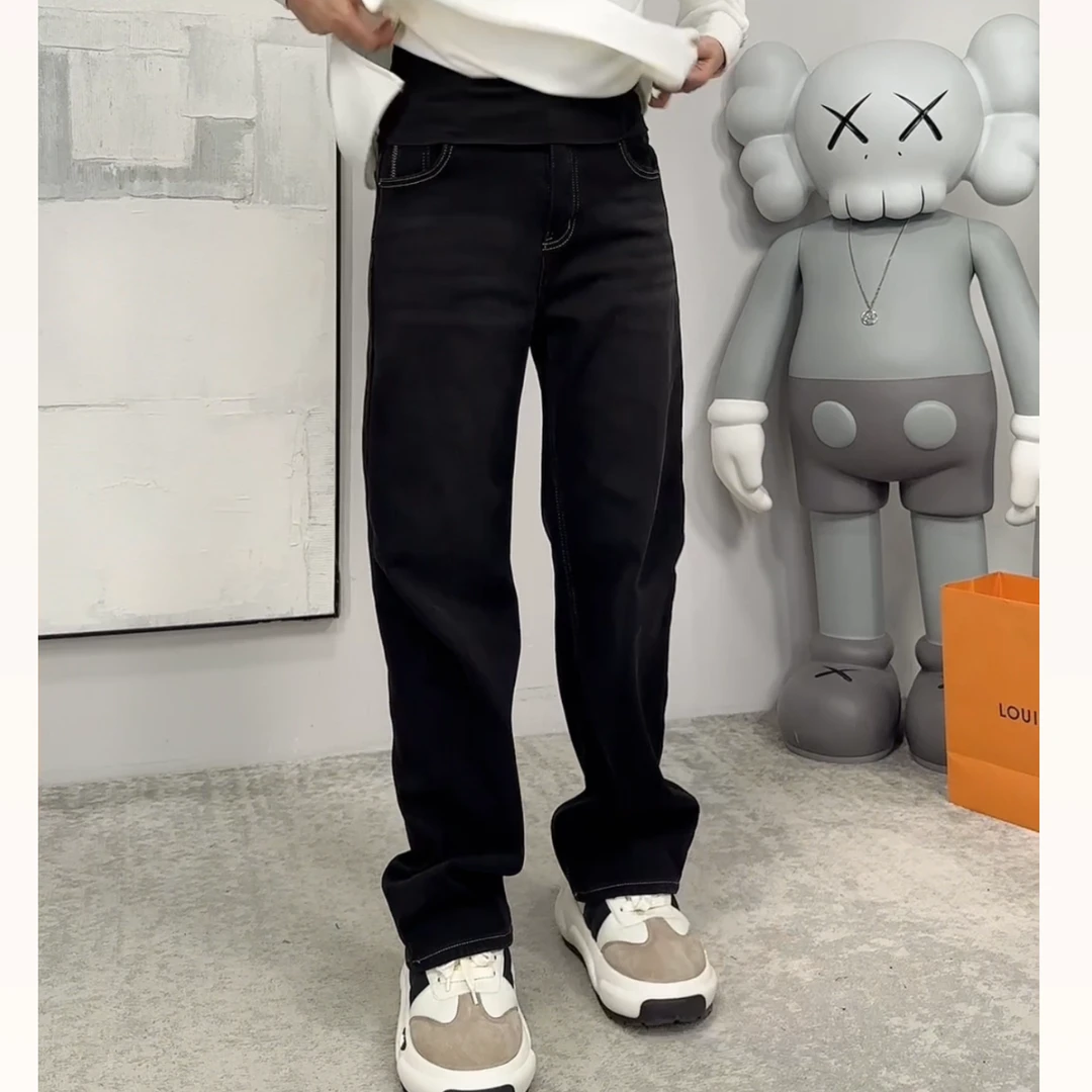 南南大版 高定款加绒直筒牛仔拖地裤时尚百搭休闲裤潮流698706