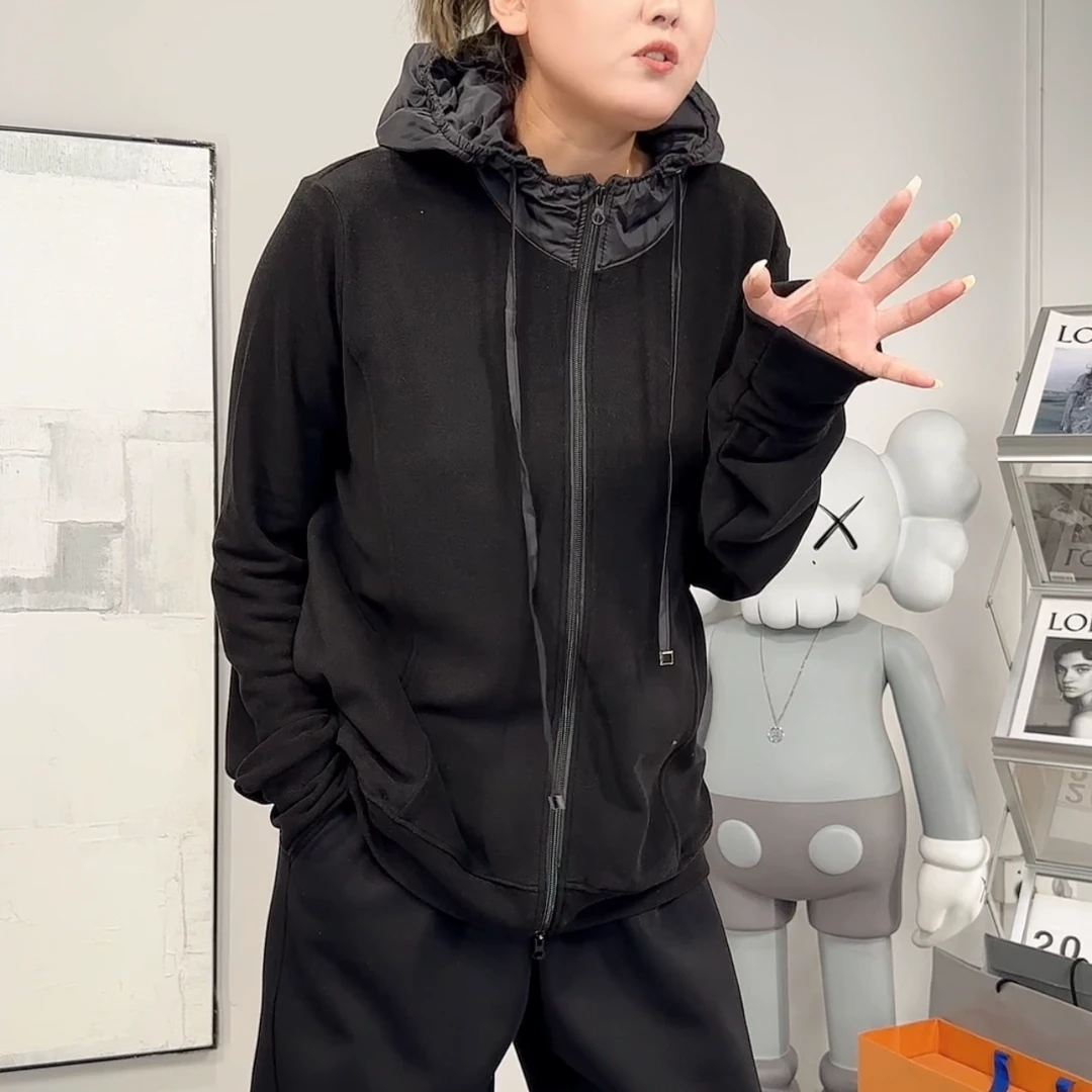 南南大版 连帽拼色薄绒拉链外套时尚户外休闲百搭简约680816