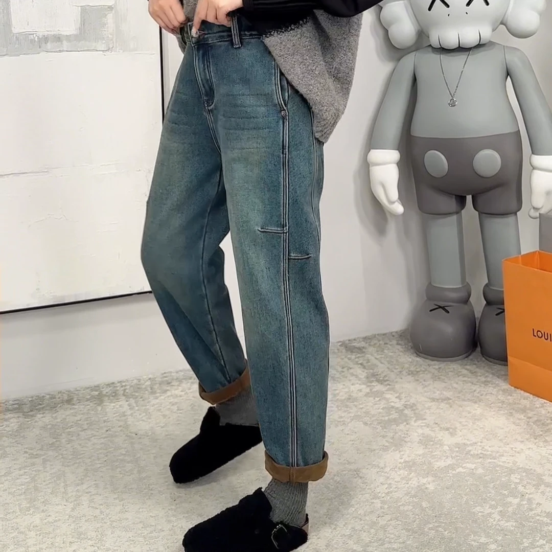 南南大版 高定款加绒牛仔老爹裤休闲复古时尚休闲百搭698576