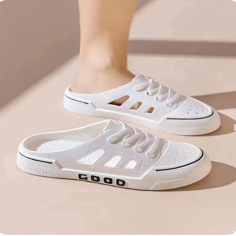 春夏新款高颜值洞洞鞋小白鞋厚底时尚软底女士半包头沙滩休闲鞋