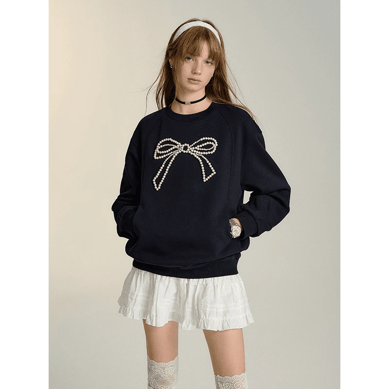 SOMESOWE【肖然好物】蝴蝶结钉珠套头卫衣