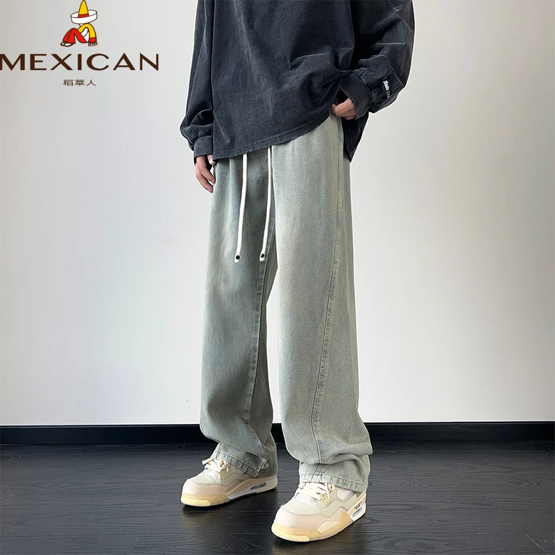 Mexican/稻草人美式牛仔裤潮流牛仔裤裤子阔腿裤百搭复古高街宽松