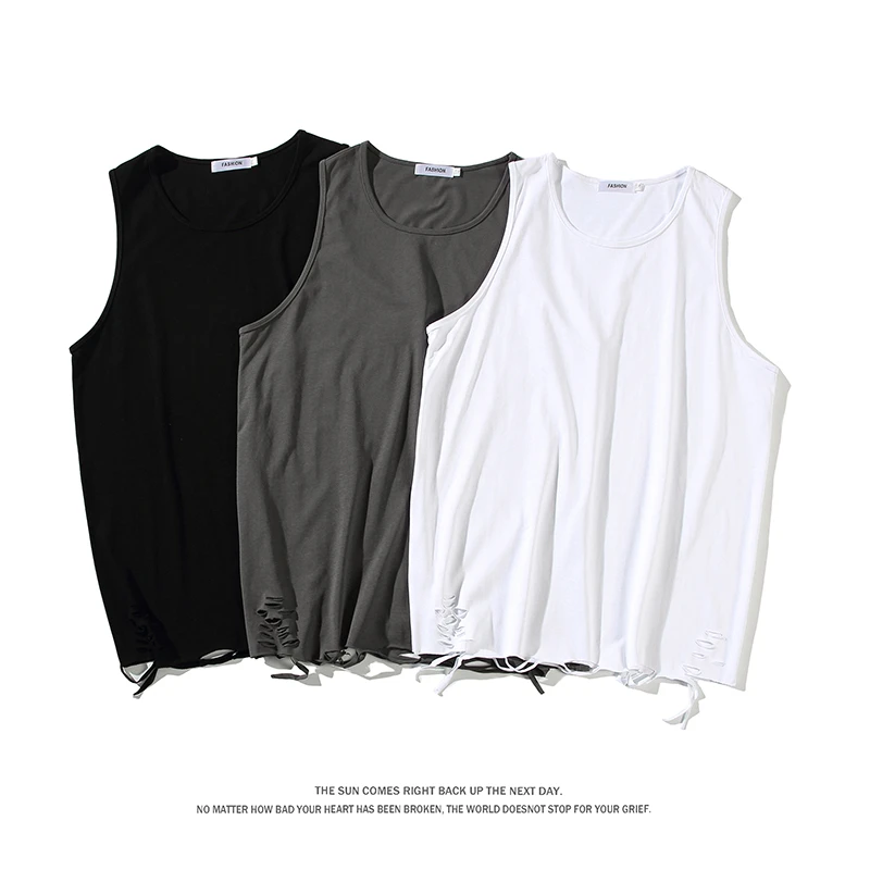 Flloy freely美式复古破洞背心男女ins潮牌超宽松外穿夏季无袖t恤