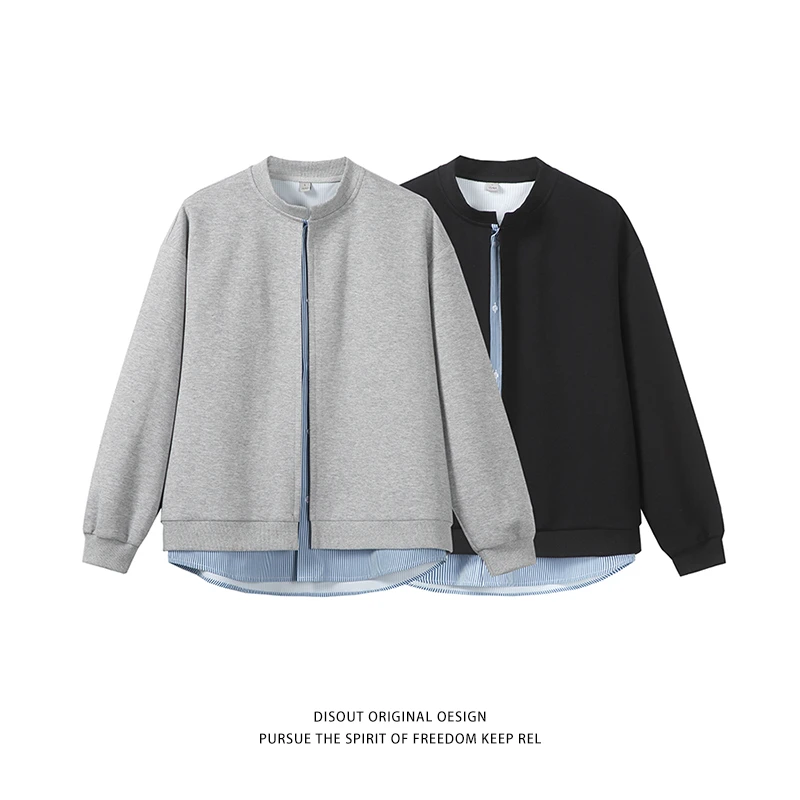 Flloy freely日系复古拼接撞色卫衣潮牌宽松百搭假两件衬衫外套