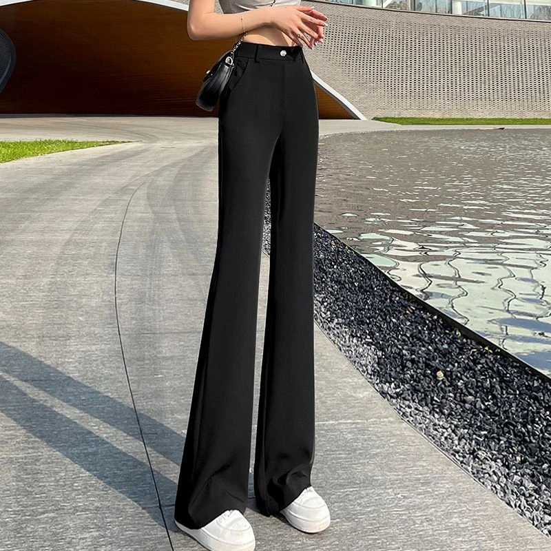 高腰微喇裤西装裤春秋新款显瘦黑色垂感小个子女款休闲长裤薄款