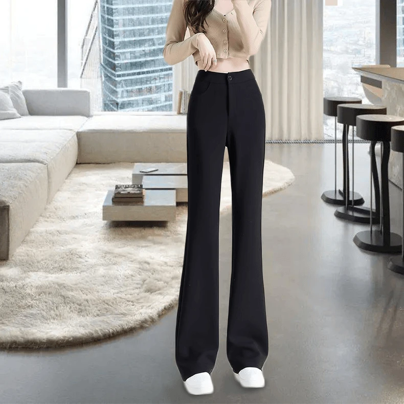 喇叭裤女2025早秋新款高腰修身显瘦垂感弹力小个子黑色休闲西装裤