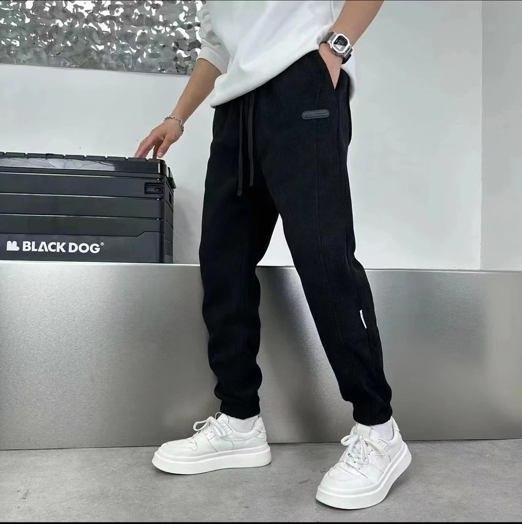 高品质百搭休闲长裤春秋冬季2023新款宽松束脚加厚加绒卫裤男9698