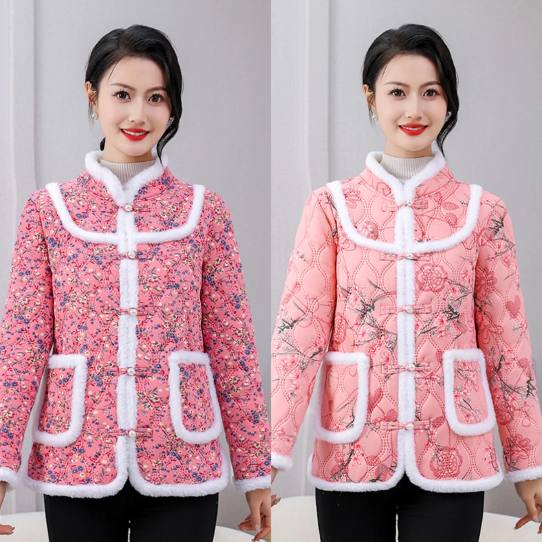 小棉冬季加厚成人款加绒中国风中式花棉袄妈妈装保暖小棉秋冬棉袄
