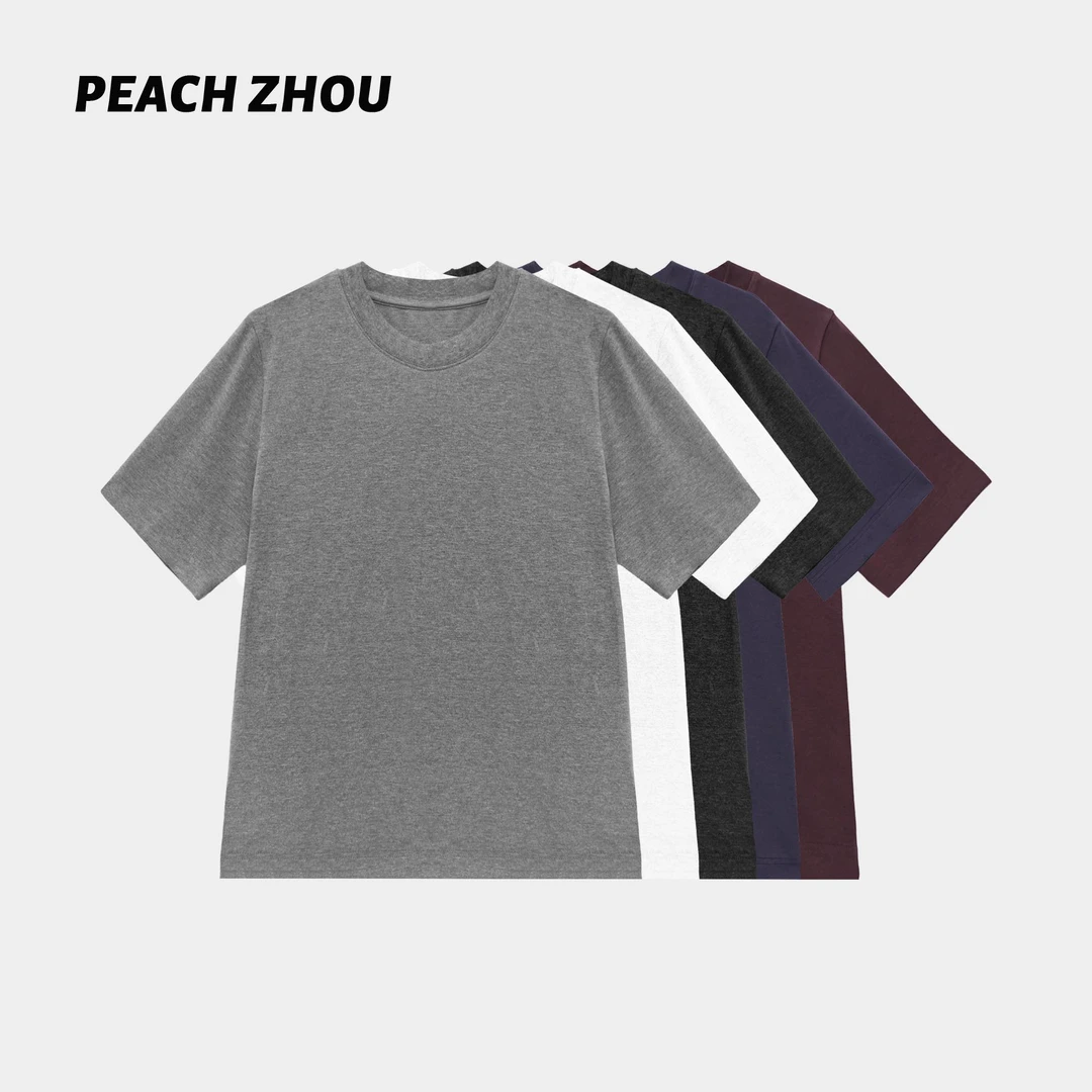 『PEACHZHOU』定番基础纯色修身圆领内搭短袖休闲百搭打底半袖T恤女
