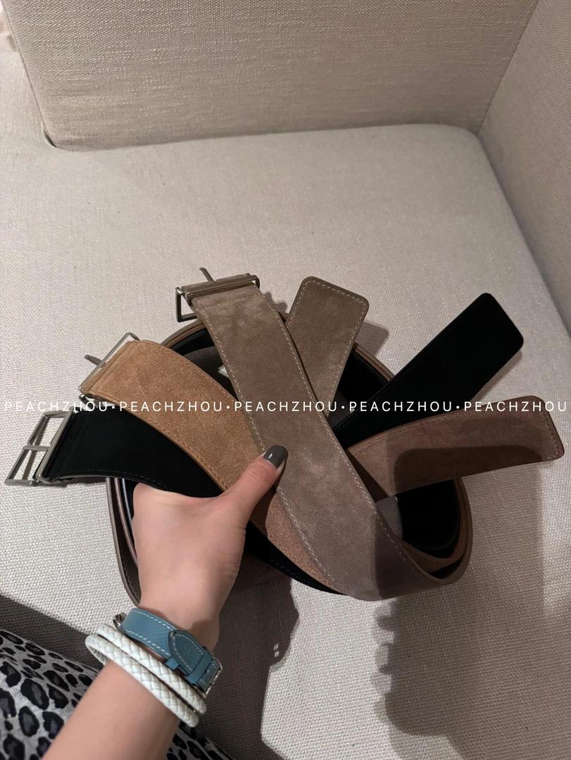 『PEACHZHOU』麂皮反绒金属针扣式腰带秋冬休闲百搭时髦洋气女皮带