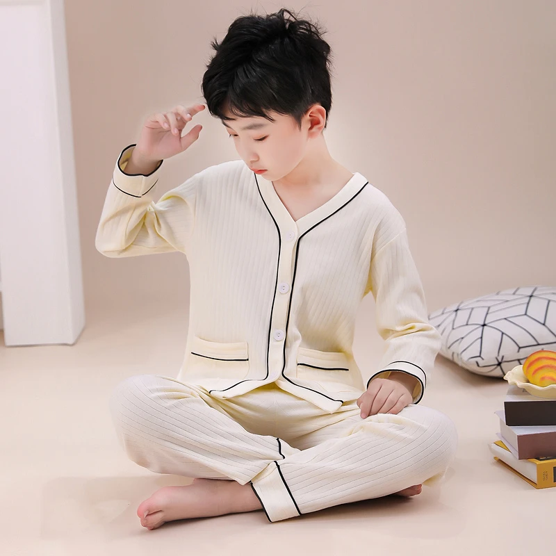 【亲子装】纯棉开衫新疆长绒棉长袖儿童款睡衣男女中大童家居服套装