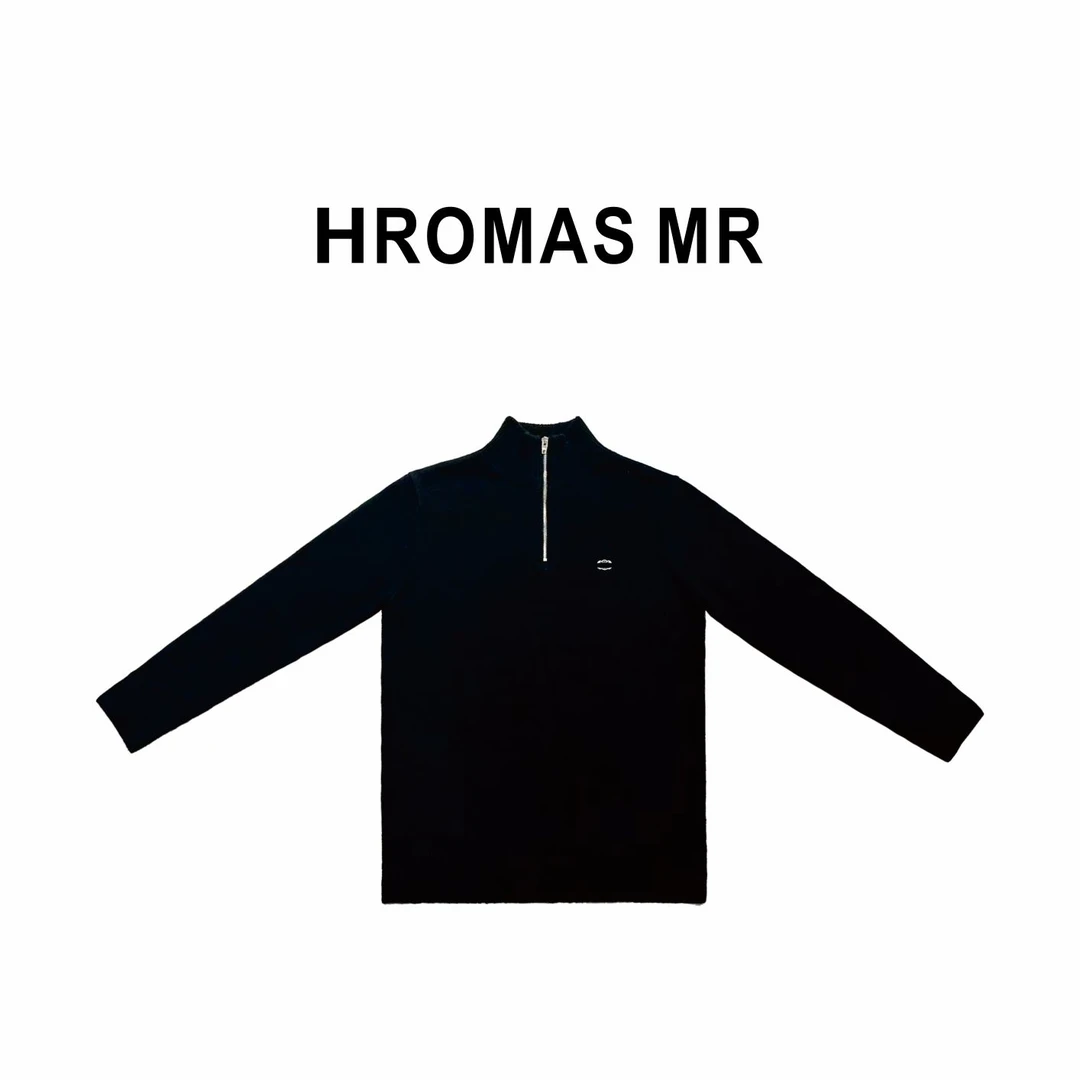 【 HROMAS MR】秋冬新款半拉链刺绣慵懒款宽松半高领针织衫休闲毛衣