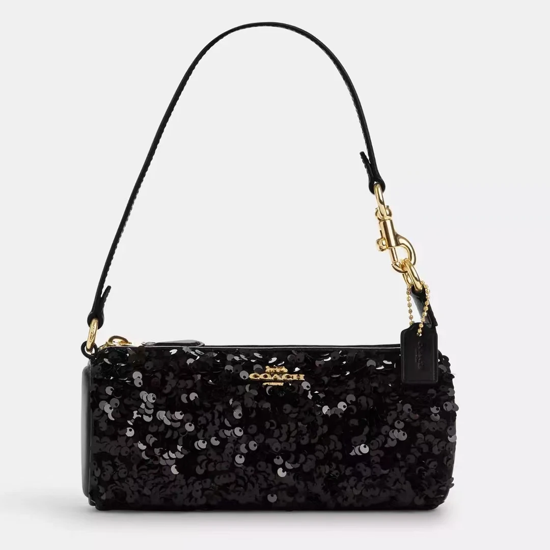 18*8*8/COACH/蔻驰 黑金亮皮小圆筒包 单肩包 CP248