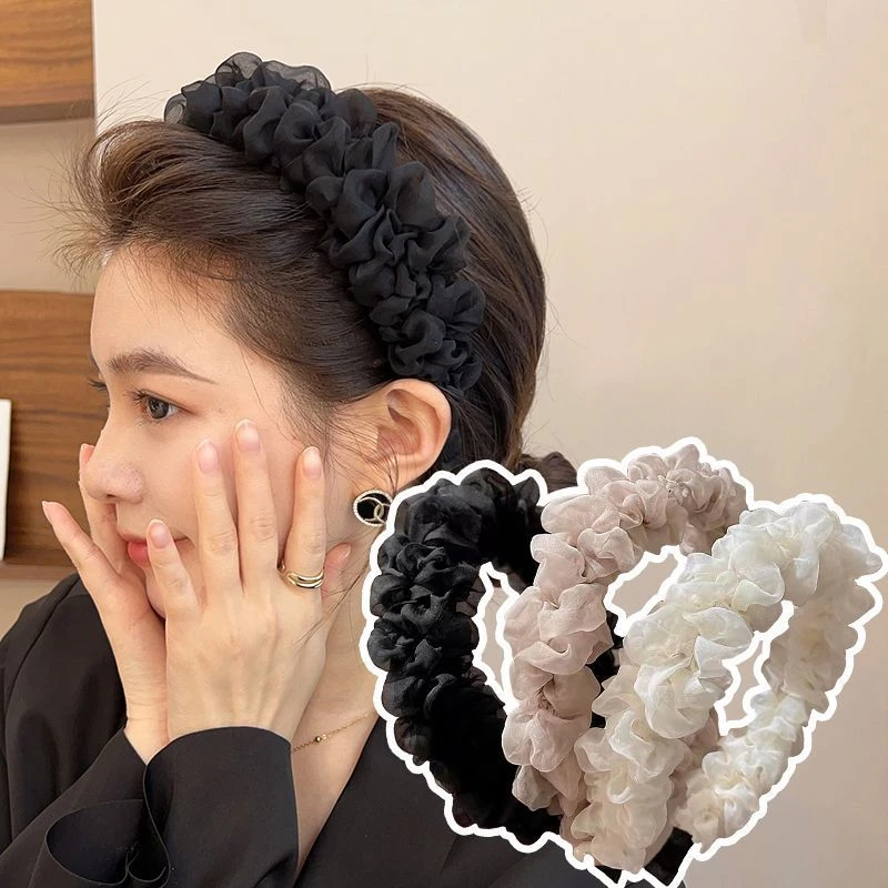 Q蕾丝褶皱高颅顶发箍仙女森系超仙秋冬贵气显脸小头箍高级感洋气