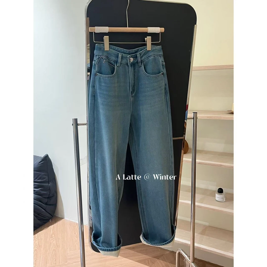 ALatte：窄拖长腿裤/  裤长102加绒过冬天丝长款牛仔裤