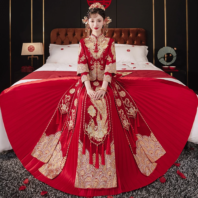 秀禾服2025新款结婚女中式新娘服龙凤褂敬酒服秀和大码200斤胖mm