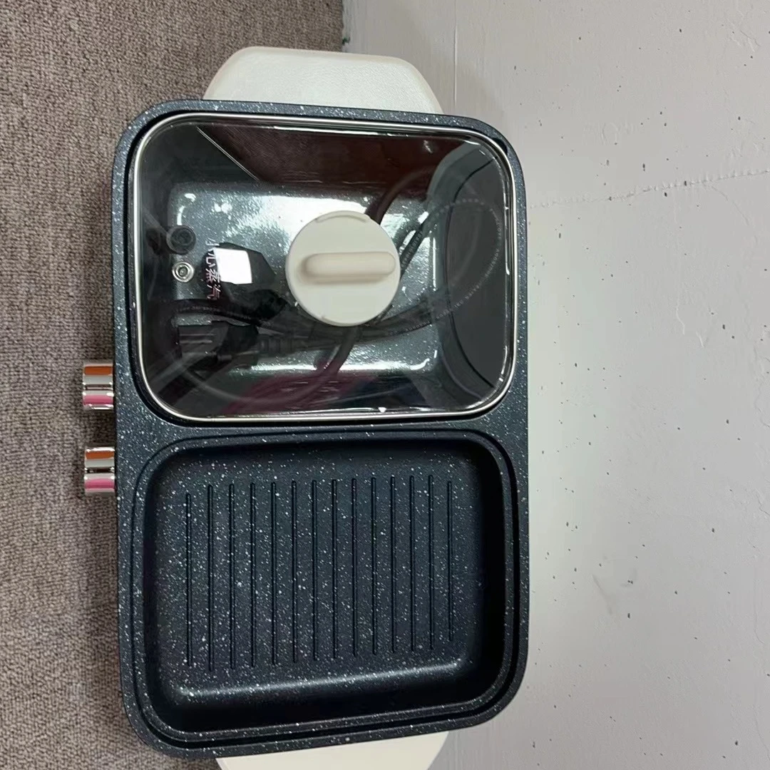 新款家庭无烟涮烤一体锅韩式小方锅 家用多功能不沾电火锅电煮锅