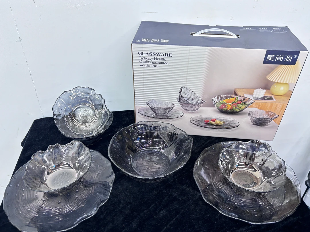 玻璃荷花碗盘套装果盘