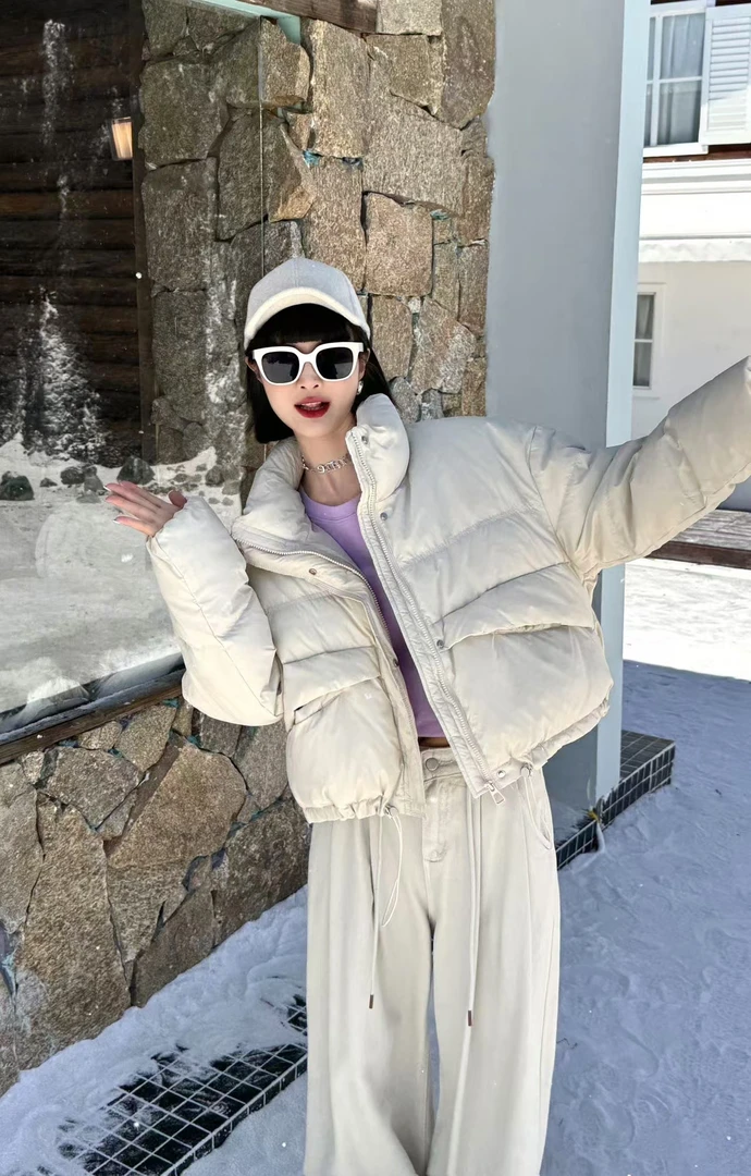 【牛哥严选】冬季短款拼色连帽加厚宽松时尚百搭厚外套韩版保暖8825