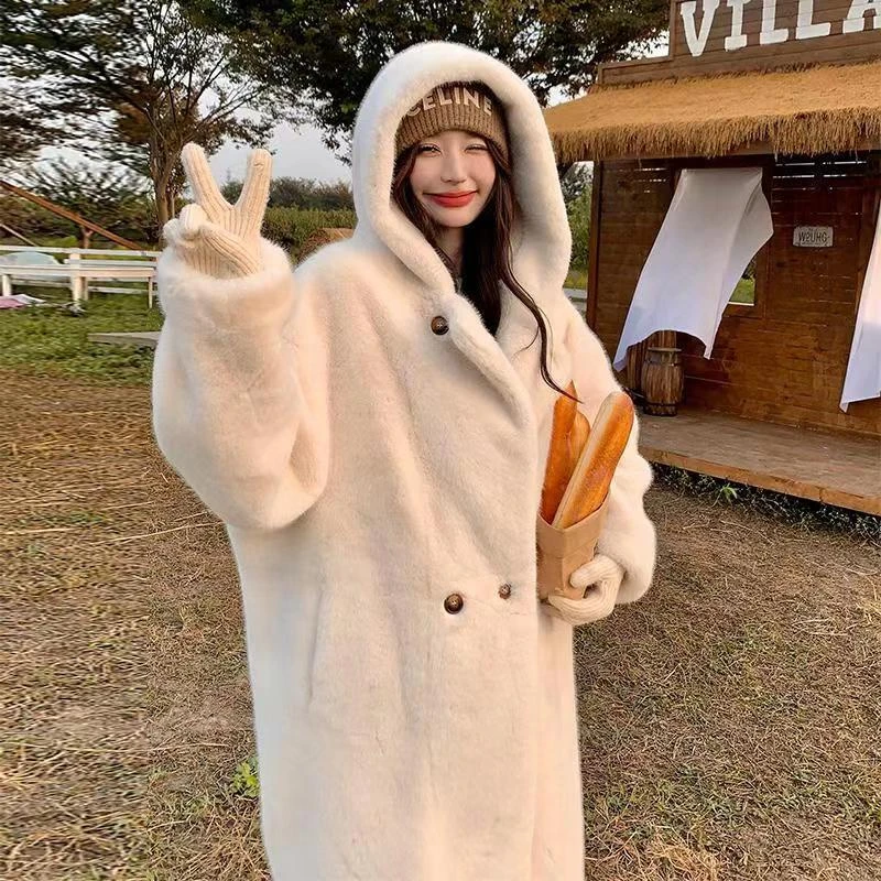 2024时尚百搭外套女冬季长款爆款环保皮毛一体毛毛大衣保暖韩版
