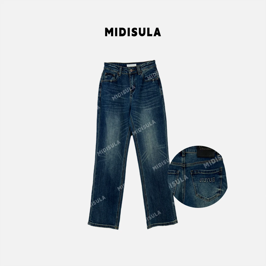 【H.MDSL】秋季新款牛仔裤时尚百搭直筒烟管裤休闲裤字母#1369