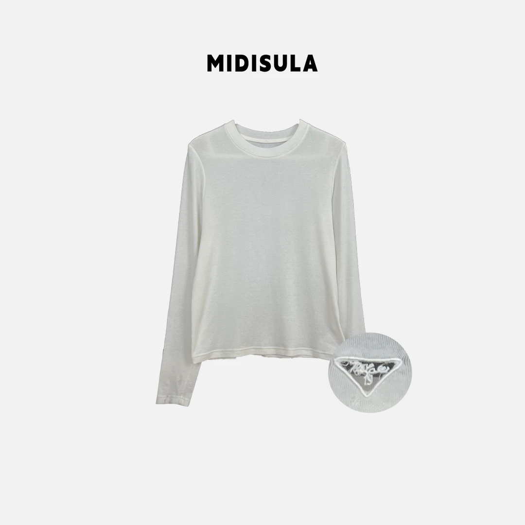 【H.MDSL】天丝羊毛T恤新款简约圆领三角镂空刺绣小众休闲衣服#1863