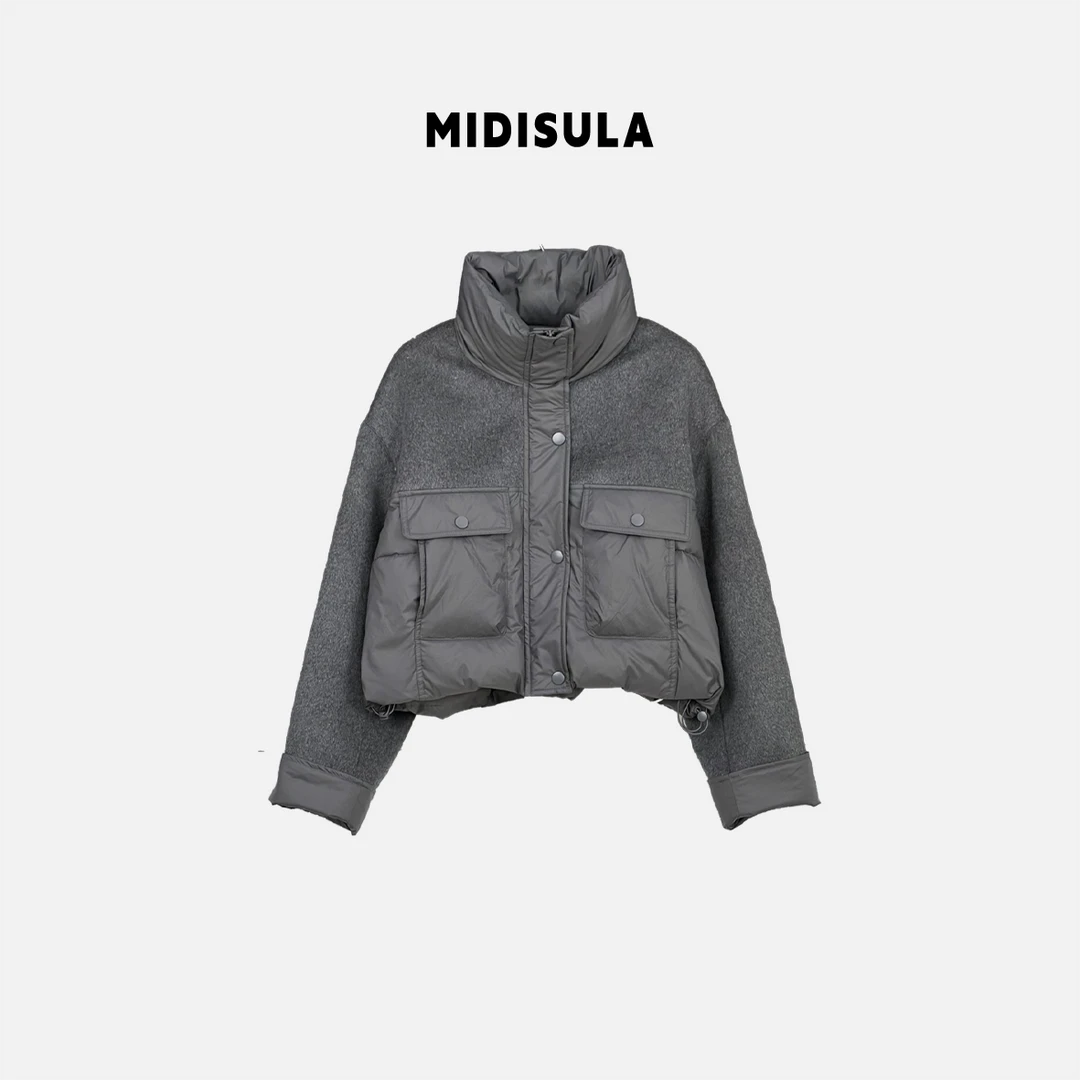 【H.MDSL】立领拼接口袋羽绒服气质减龄白鸭绒保暖外套#2015-189155