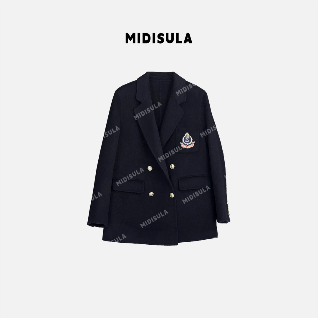 【H.MDSL】双面羊毛大衣新款羊毛皇冠刺绣西装大衣外套#1791