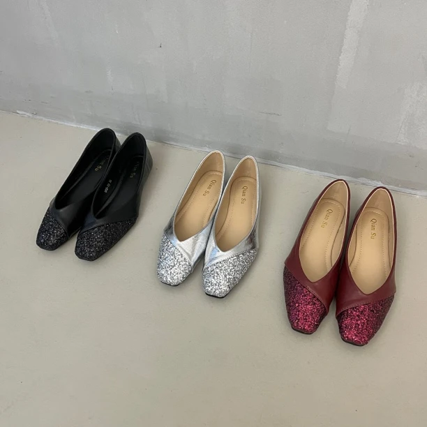 法式亮片小香风单鞋软底奶奶鞋通勤工作鞋一脚蹬豆豆鞋988-70