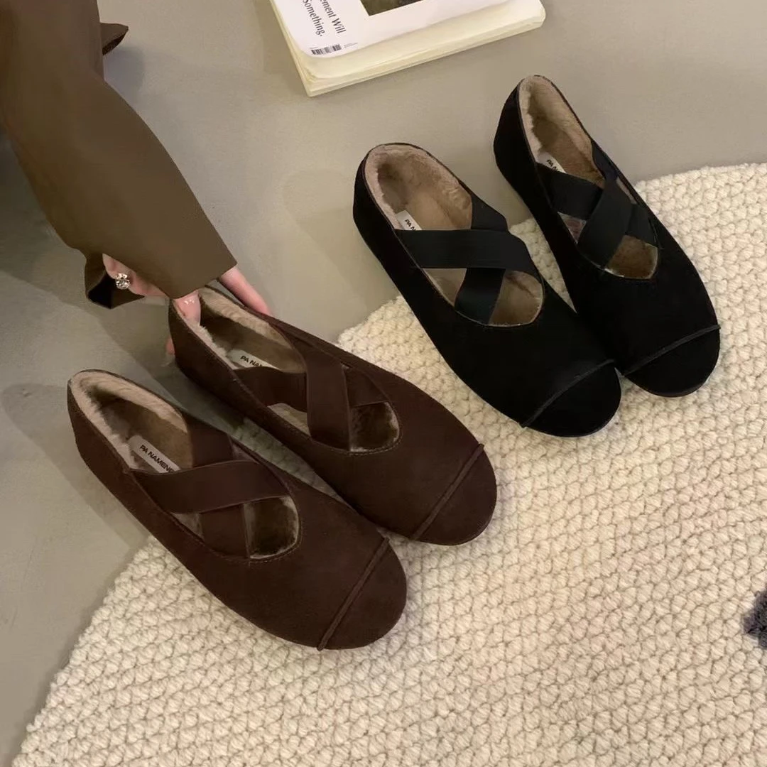 真皮韩版温柔风百搭加绒玛丽珍鞋圆头交叉带芭蕾舞鞋888-22