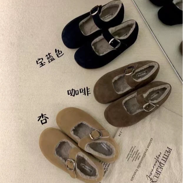 真皮内增高加绒厚底玛丽珍单鞋复古魔术贴百搭配裙子单鞋2440-30