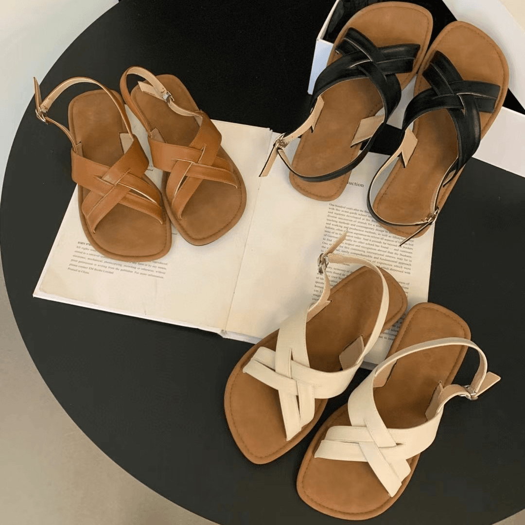 森系交叉带软底凉鞋2024年新款复古温柔仙女度假海边沙滩鞋7-1