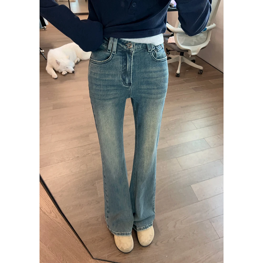 王家有鱼2025新款微喇裤宽松喇叭牛仔裤女显瘦百搭复古长裤时尚潮