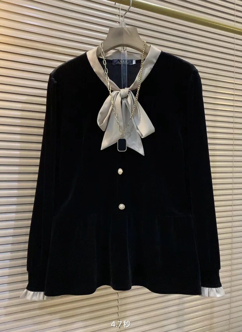 欧货新款遮肉显瘦气质百搭时尚丝绒女人衫O