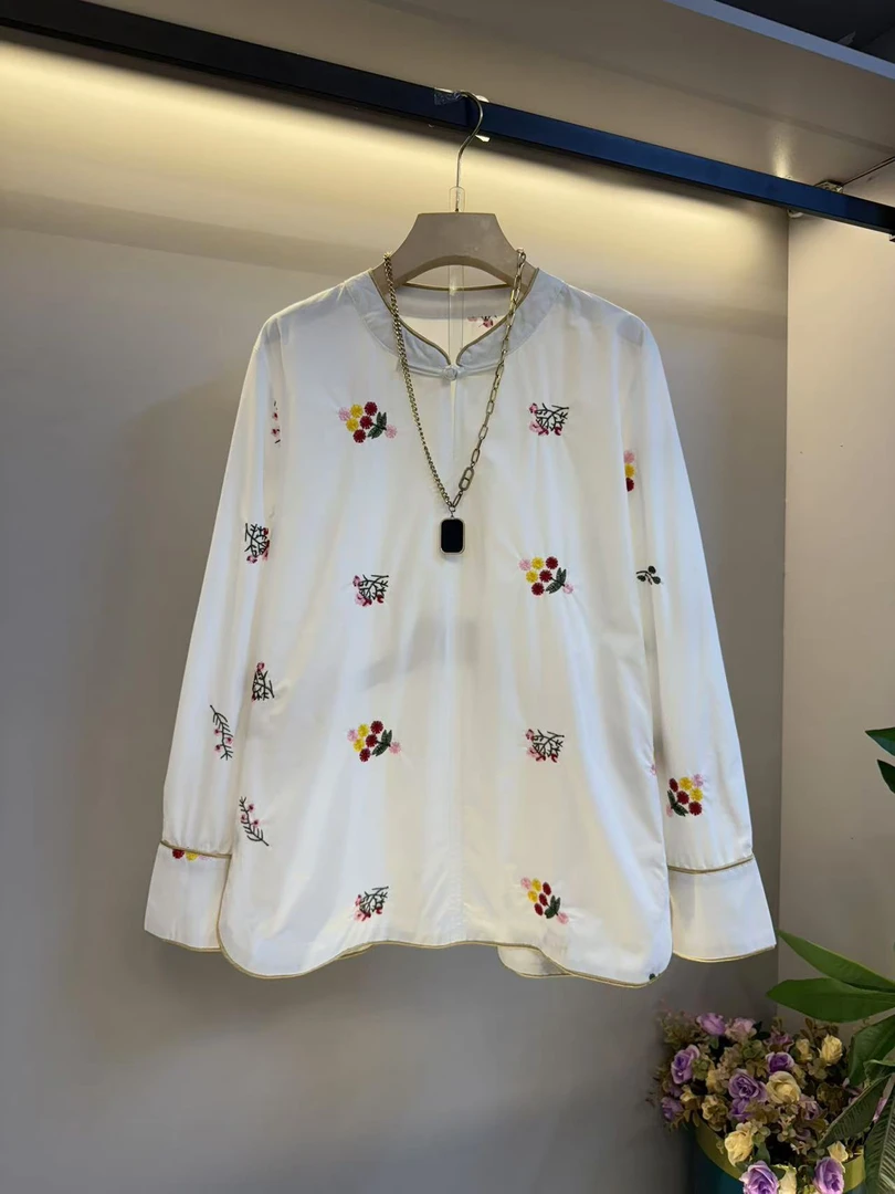2024欧货新款复古风刺绣高级感新中式衬衫