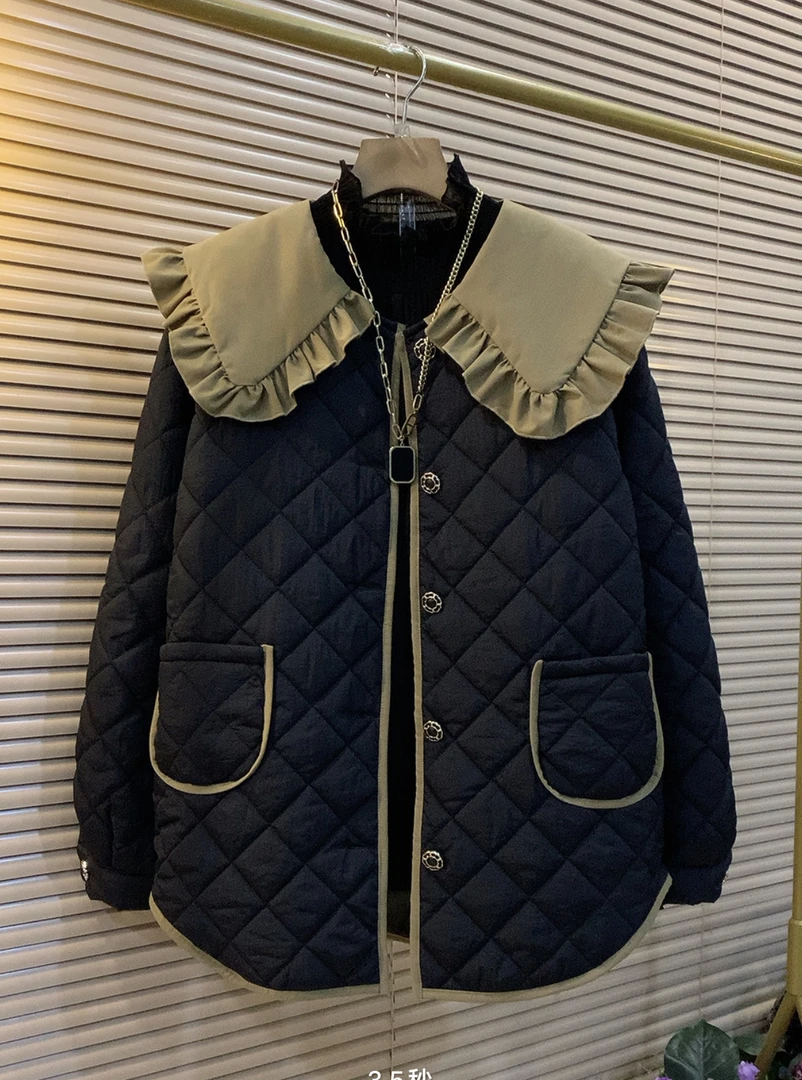 欧货新款遮肉显瘦气质百搭时尚娃娃领外套小香风复古宽松加厚韩版