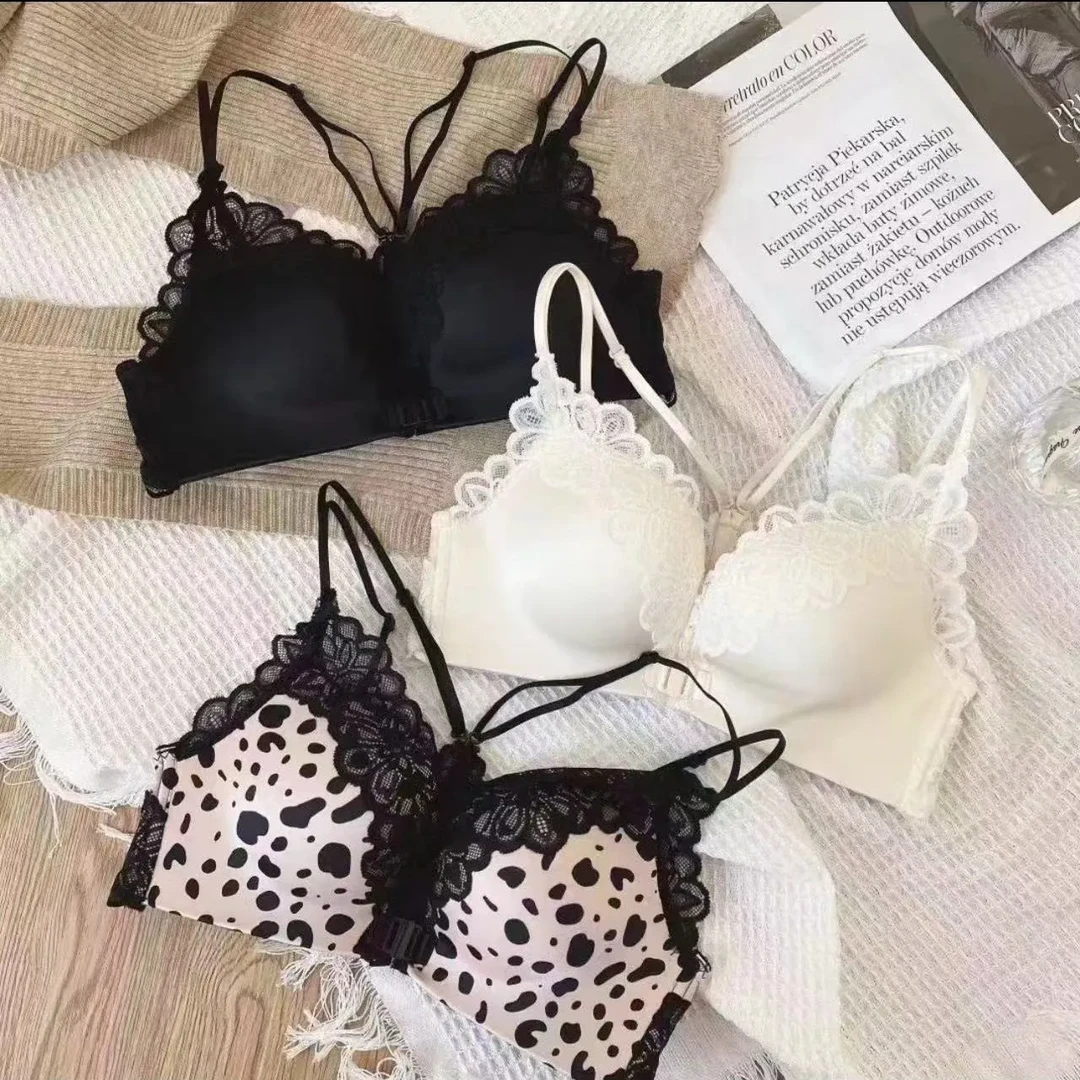 豹纹元素 前扣式美背聚拢文胸