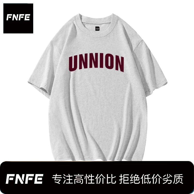 FNFE220克重磅潮牌简约字母款t恤男女同款夏季白色宽松纯棉短袖