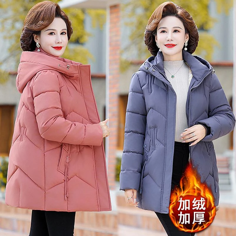 中年妈妈冬装棉衣加绒加厚棉服中老年人女装洋气棉袄保暖外套50岁