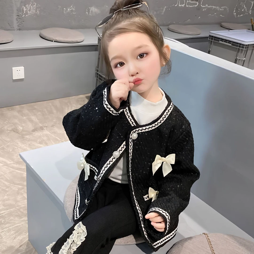 女童春秋季小香风外套2023新款韩版时髦洋气公主女宝宝亮片上衣