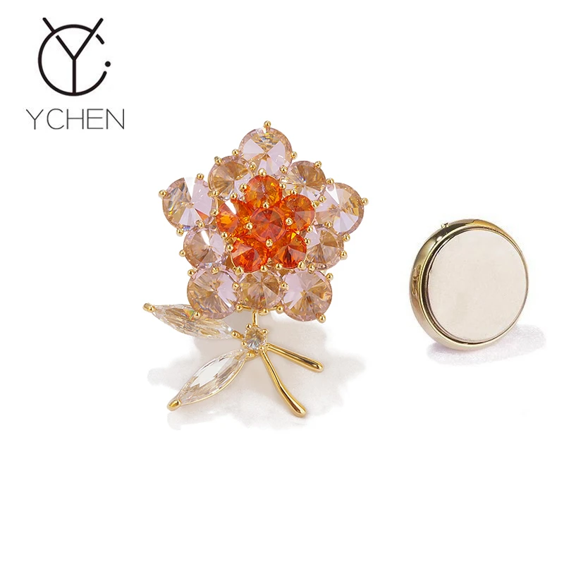 铜合金胸针 高档水晶百合花磁吸扣胸针女气质精致西装