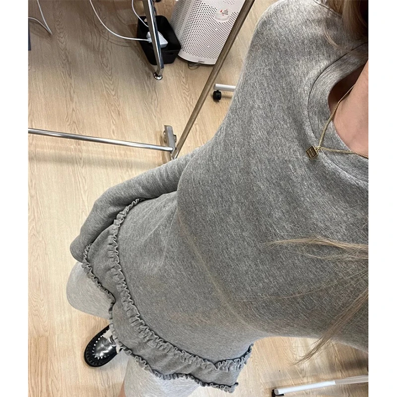 FRVXO法式芭蕾花边磨毛T恤打底修身秋冬内搭韩版休闲显瘦加绒上衣