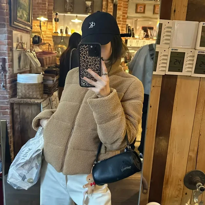 冬季立领拉链毛绒休闲保暖长袖棉外套韩版百搭宽松短款时尚棉衣女