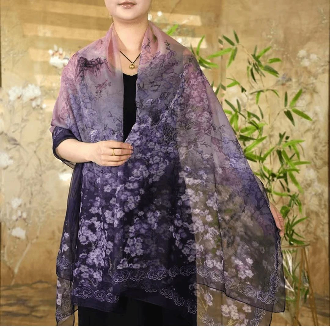 紫韵】125*180优柔纱长巾气质百搭时尚复古围巾披肩丝巾女士 紫梅