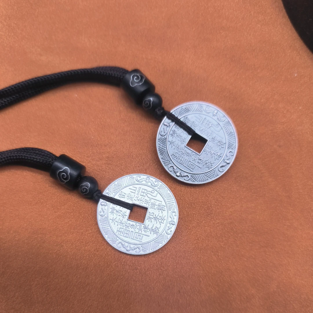 吊坠足银 足银999实心山鬼花钱手链 手工编织男女本命年手绳礼物