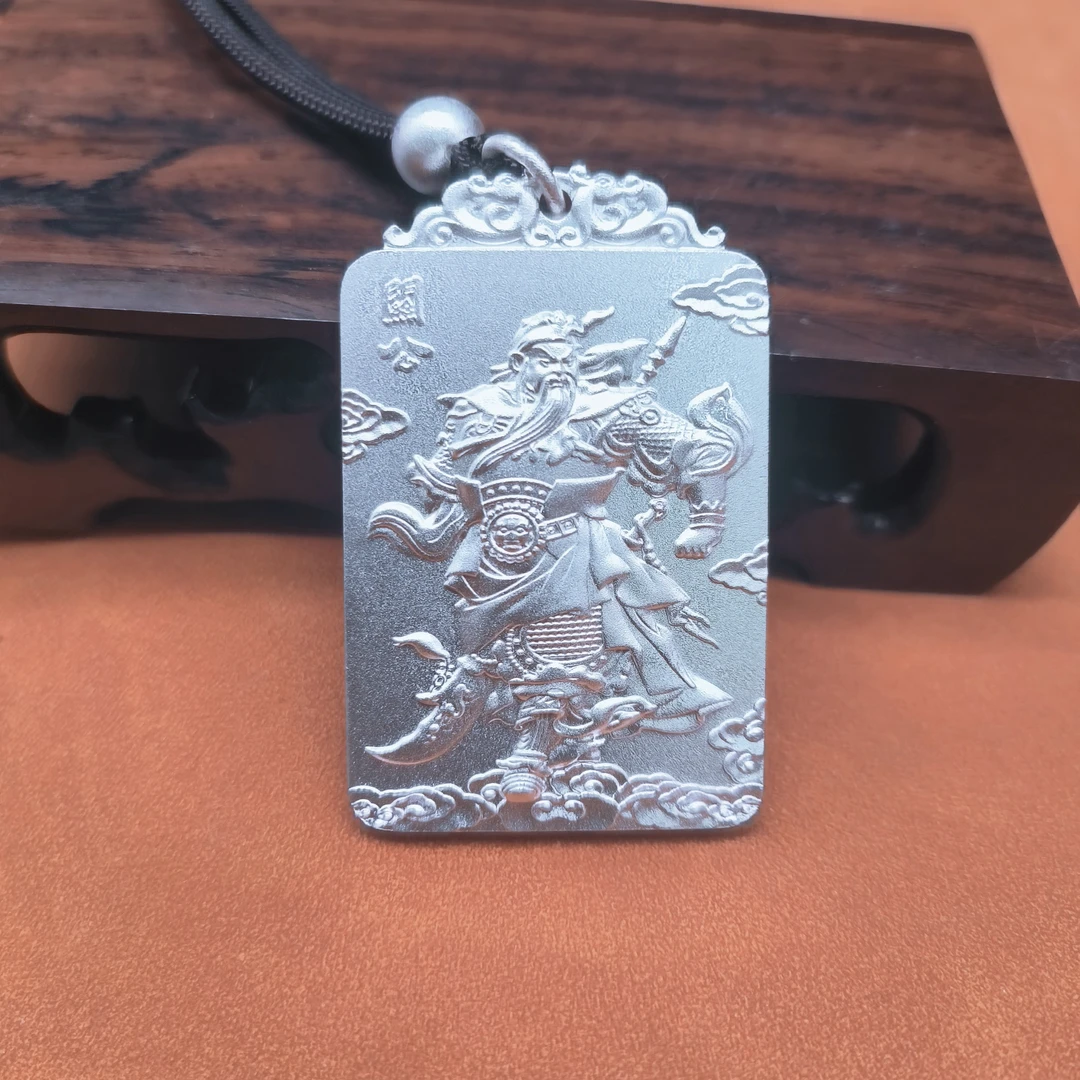 吊坠足银 足银9999关公义字吊坠实心挂坠霸气项坠男款复古时尚