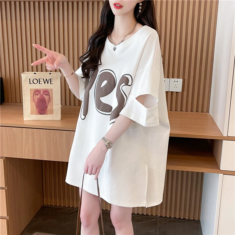 设计感露背纯棉t恤女夏装短袖2024新款洋气宽松网红大码上衣女潮