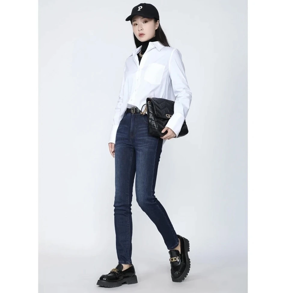 秋冬高腰植绒时尚百搭修身显瘦 牛仔小脚裤女 1100414