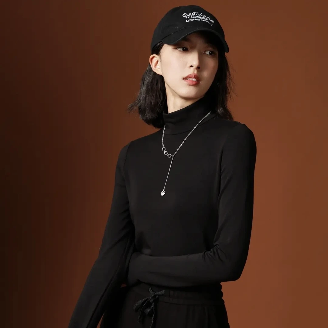 新款美拉德烟管领长袖居家服保暖打底赫本衫T恤 1300536