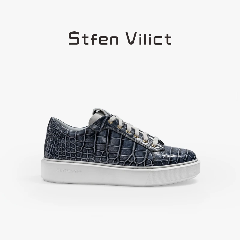 威廉史蒂芬休闲鳄鱼皮牛皮运动板鞋系带低帮休闲鞋运动鞋SV062